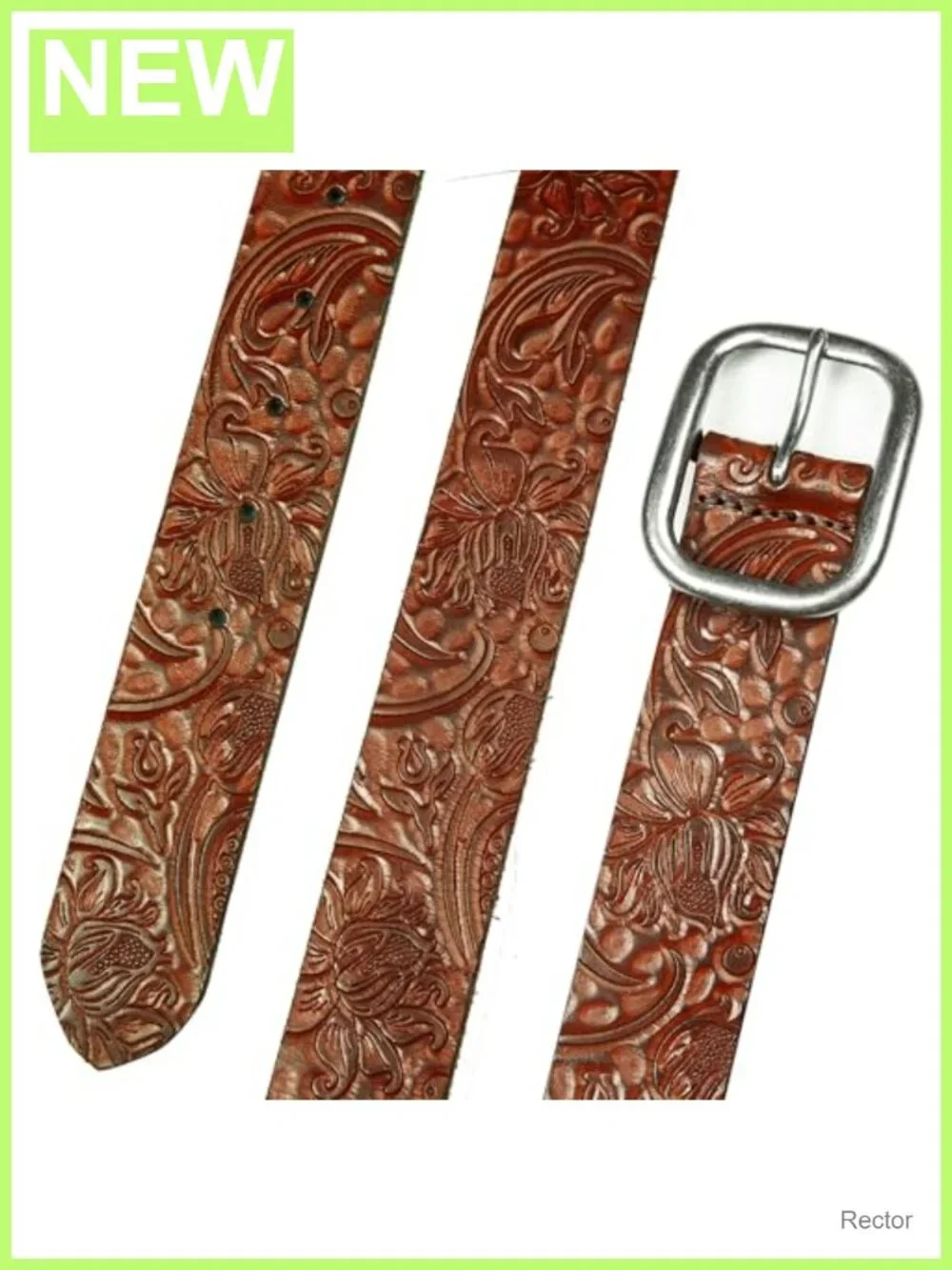 Women's Embroidered Floral Leather Belt Buffalo Leather Roller Buckle